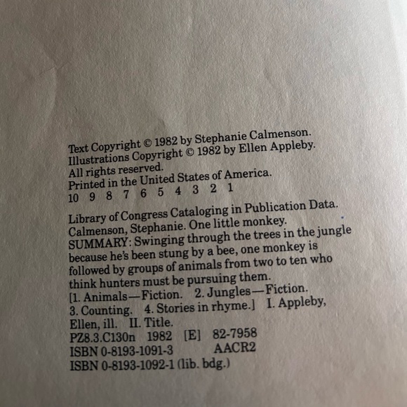 (10/$25) 1982 One Little Monkey Children's Book - Picture 9 of 15